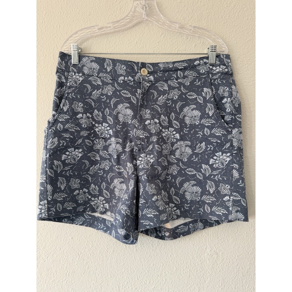 Jachs Girlfriend Blue Floral‎ Stretch Satin Chino Shorts Size Large Summer EUC